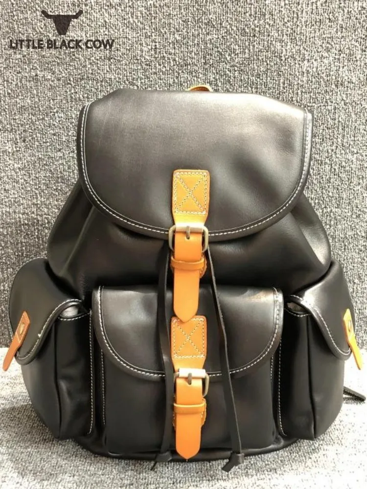 

Unisex Genuine Leather Backpack Women Harajuku Bag Vintage High Capacity Multiple Pockets Travel Bag Casual Shoulder Backpacks