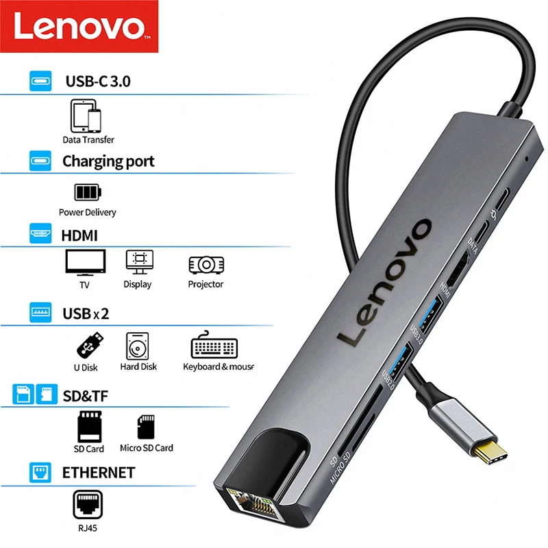 

Док-станция Lenovo 8 в 1 с USB Type-C 3,0 и кардридером для SD/TF-карт