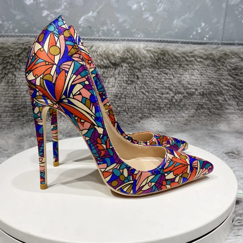 Фото Heelgoo пикантные женские элегантные туфли-лодочки на высоком каблуке-шпильке с ярким художественным принтом и острым носком, модельные туфли на тонком каблуке №4