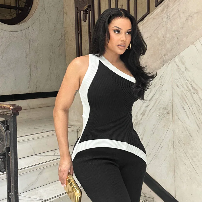 Трикотажный топ на одно плечо для женщин элегантная майка необычного кроя с