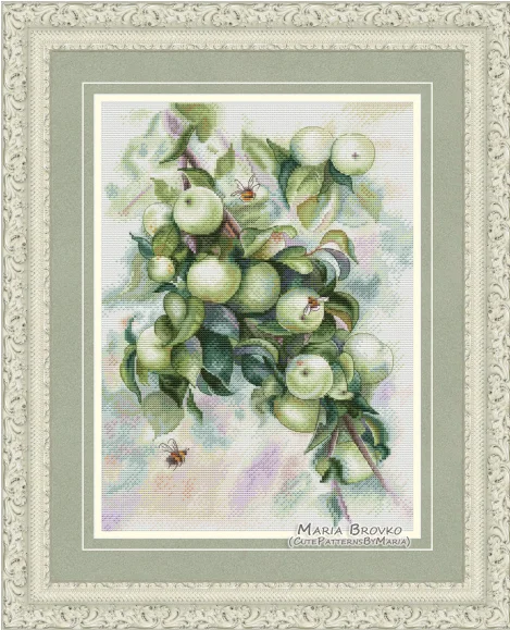 Набор для вышивки крестом сделай сам зеленые яблоки 35-44 набор 28 карат 14 32 карата