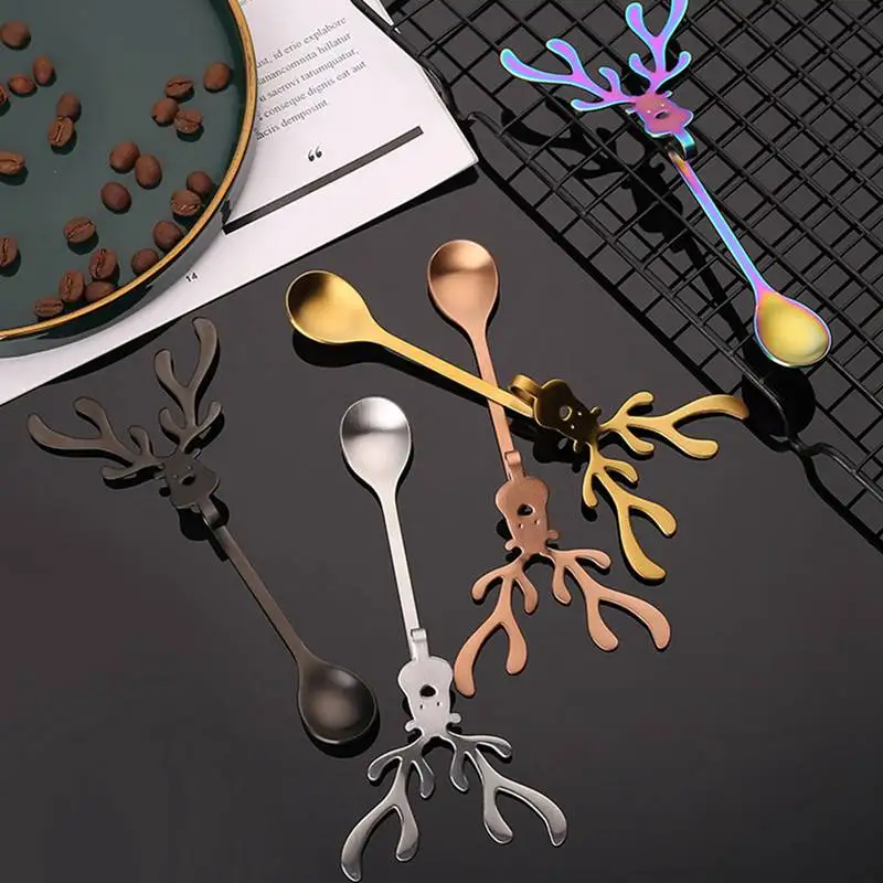 

Чайные ложки из нержавеющей стали с мультяшным рисунком, рождественские Десертные Ложки для крема, чая, ложка для перемешивания, рождествен...