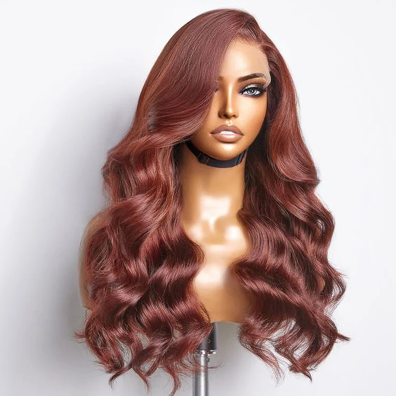 

Body Wave Reddish Brown Wigs For Women 13X4 Lace Front Wigs Synthetic Omber Red Lace Frontal Wig Pre Plucked With Baby Hair Wig