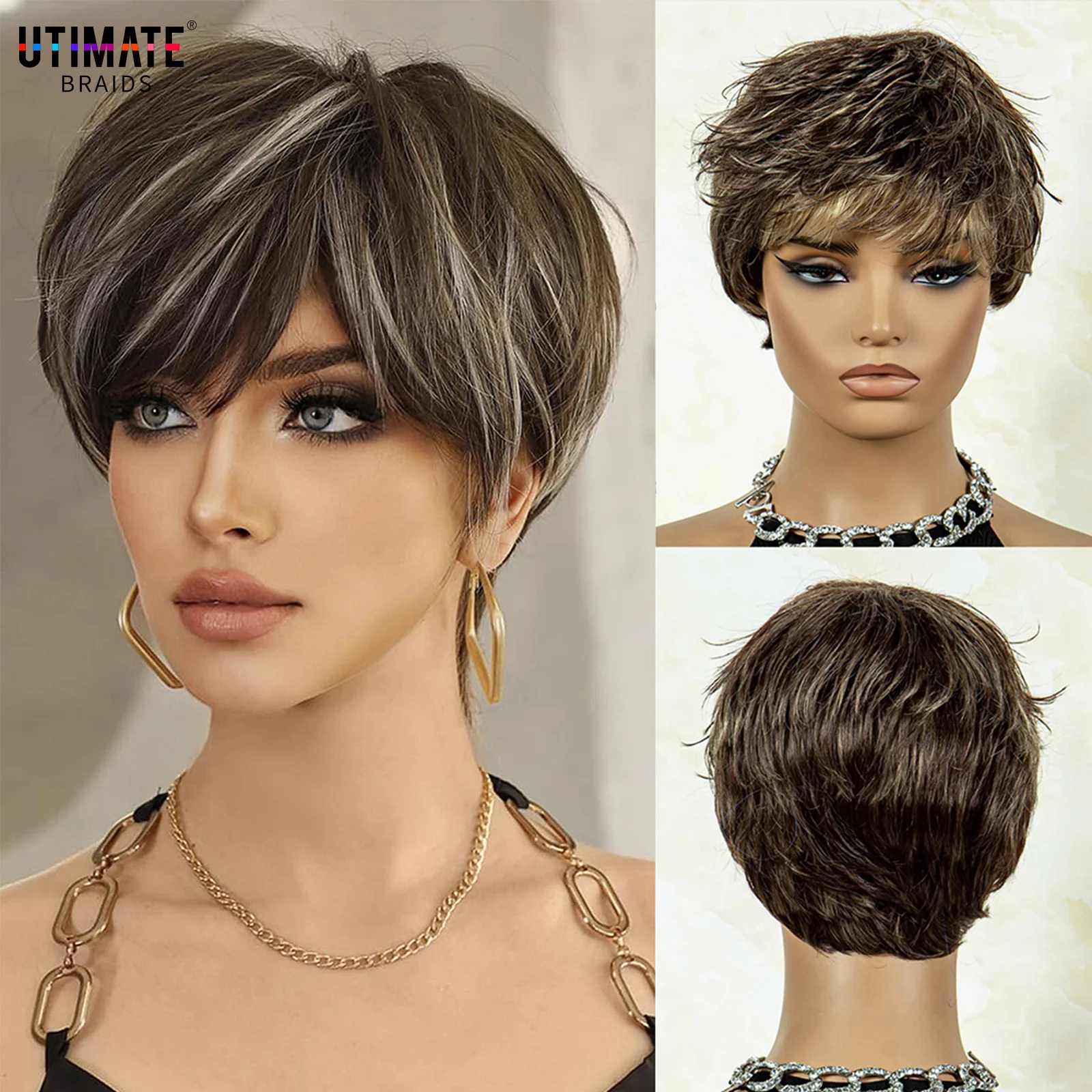 Парики для косплея женщин короткий синтетический парик 8-дюймовый коричневый