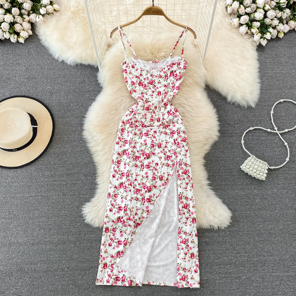 

Платье-миди женское летнее с цветочным принтом, на тонких бретельках