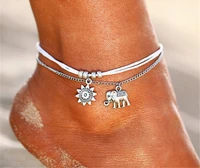 beach vintage star elephant anklets bracelet for women boho pendent double layer anklet bohemian foot jewelry gift drop shipping