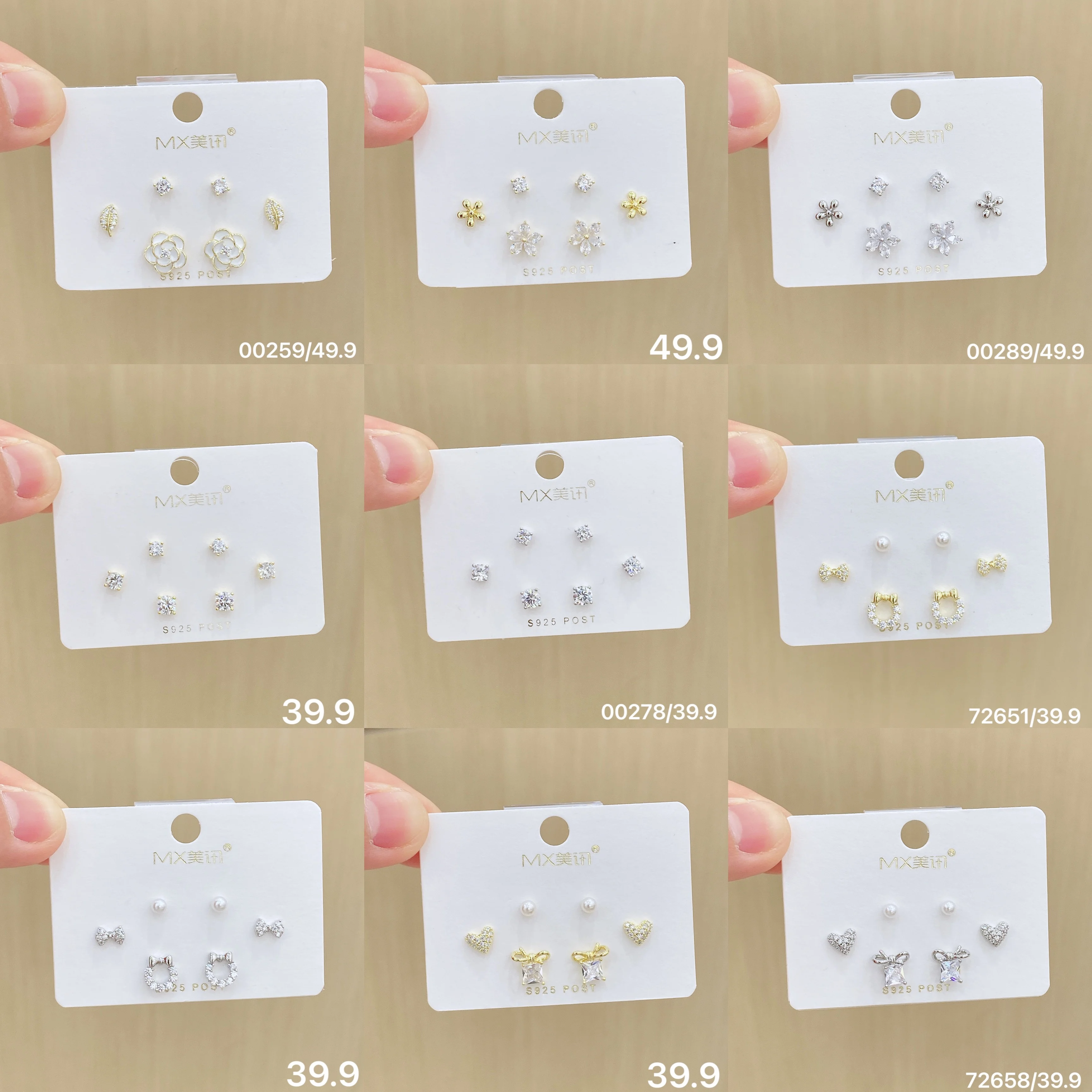 Meixun Earrings Jewelry S925 Silver Needle Temperament Fashion Exquisite Small Three Pairs of