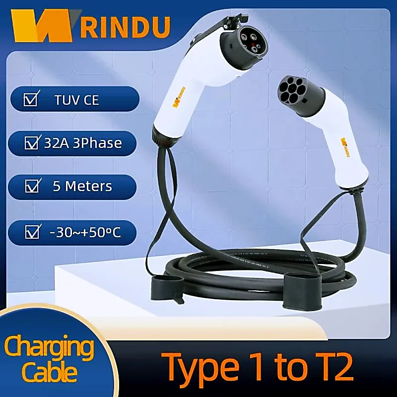 

Electric Vehicle Car Charging Cable EV Charger type 1 to 2 Plug 32A EVSE Cord for ev car charger Station J1772 5M