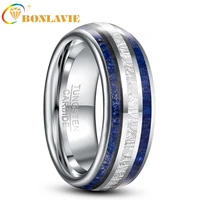 bonlavie 8mm imitation meteorite lapis lazuli tungsten carbide ring mens wedding ring gift aaa quality