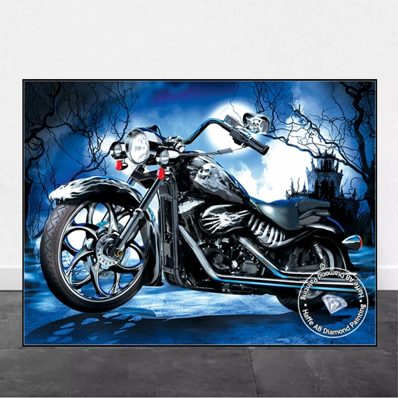 

Skeleton Ride Motorcycle Art Diamond Painting AB Full Drills Through A Spooky Graveyard Halloween Scence Cross Stitch Decor