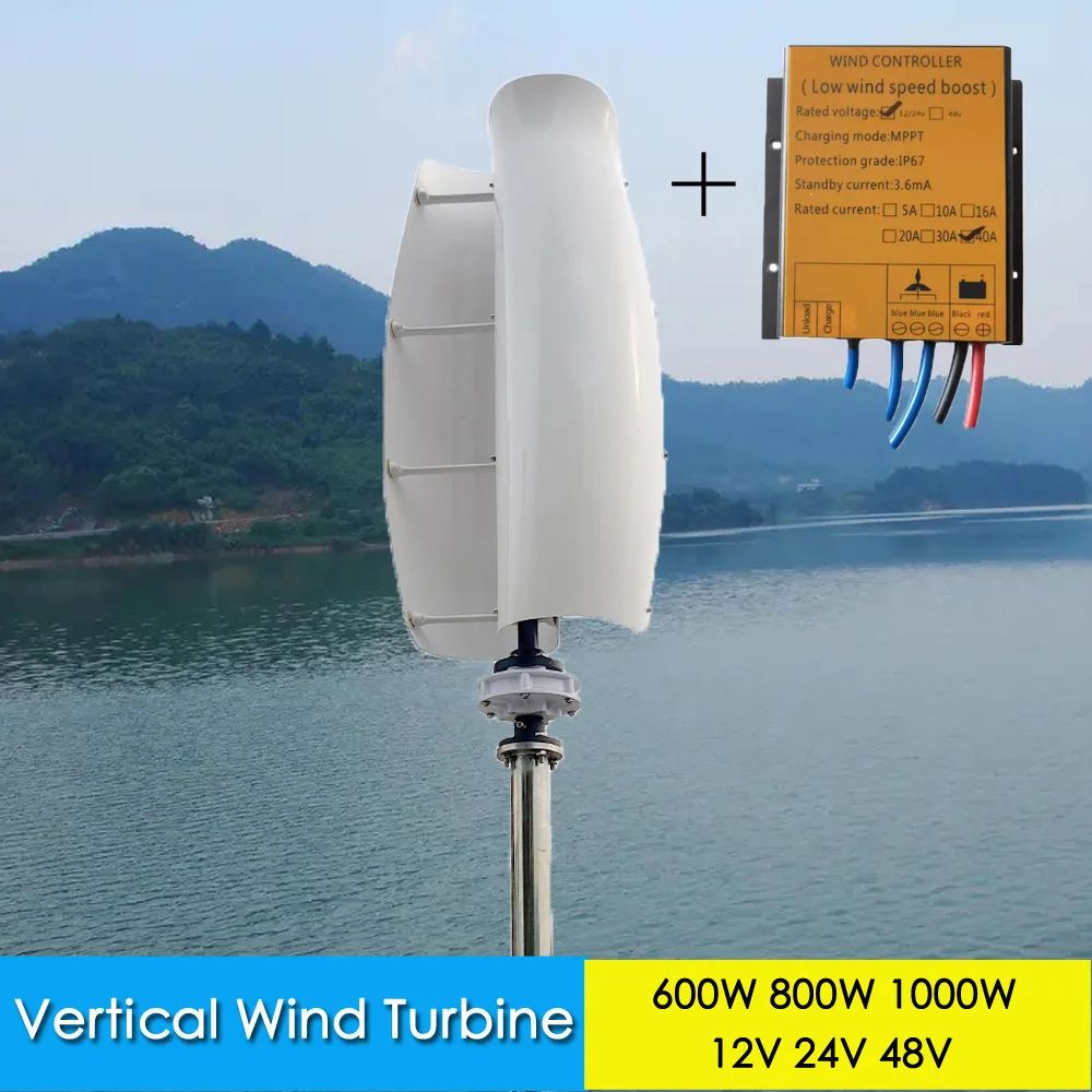 

600W 800W 1000W 12v 24v Vertical Axis Wind Turbine Generator With MPPT Controller Spiral Maglev Wind Turbine for Home Low Noise