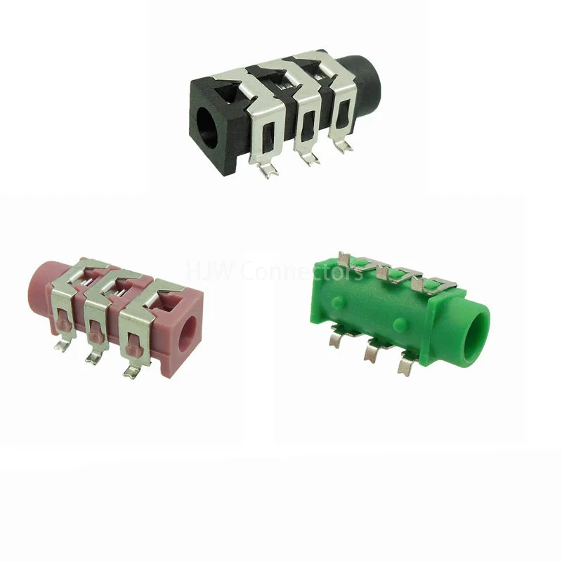 

50pcs PJ313D 3.5mm Female Audio Connector SMT 6Pin Stereo Headphone Jack PJ-313D SMD 6P Green Black Red