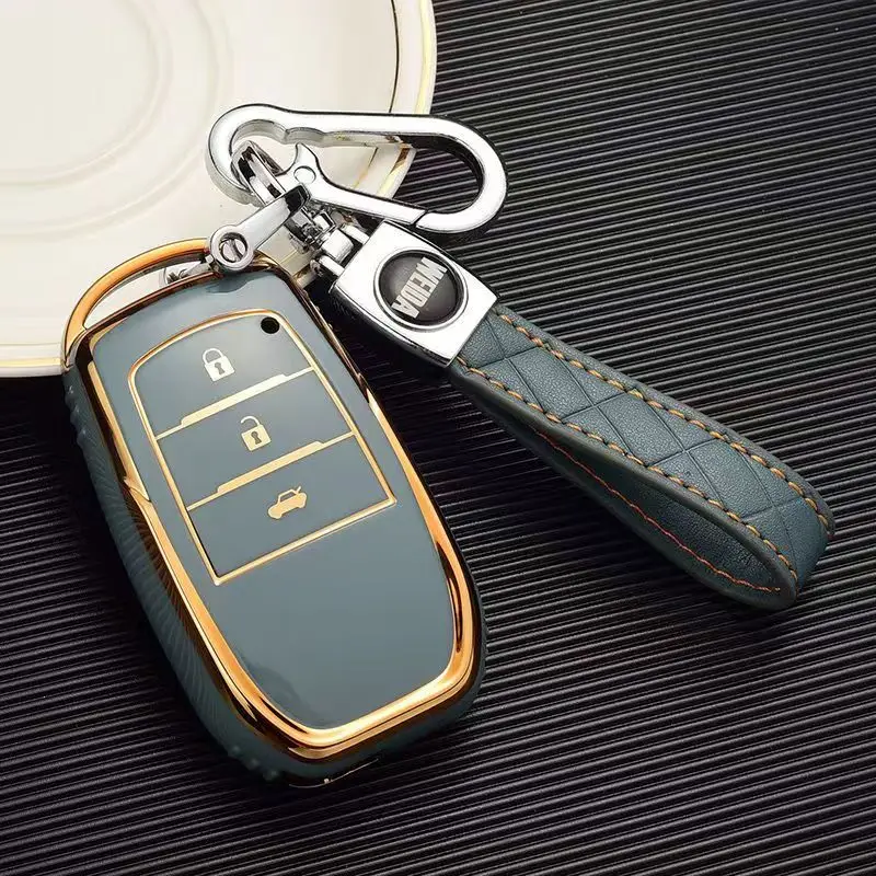 

Fashion TPU Car Key Case Full Cover Shell For Toyota Camry Corolla Land Cruiser Prado Button Car Key Case Keychain Accessories