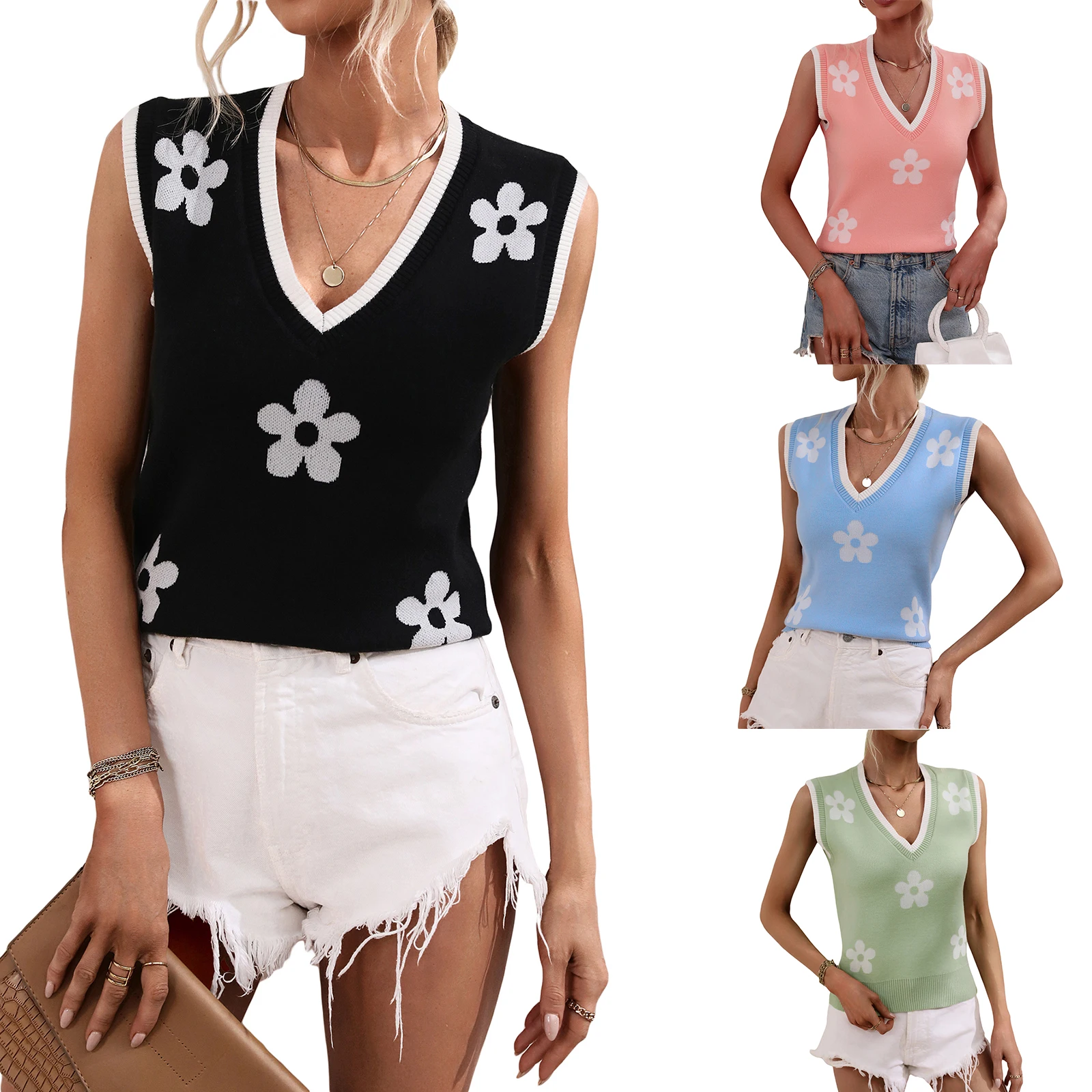 

Женская Трикотажная майка в полоску, с V-образным вырезом