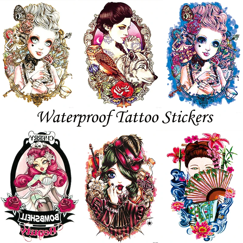 

Cartoon Girls Style Temporary Tattoo Stickers Large Arm Back Leg Waterproof Tattoo For Women Body Art