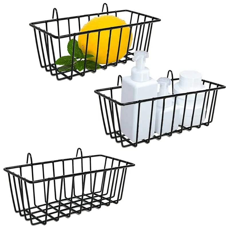 

BEAU-3 Pcs Wire Baskets,Wall Grid Panel Hanging Wire Basket,Wall Storage And Display Basket For Cabinet & Pantry Organization