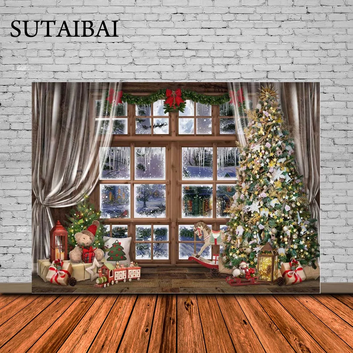 

Рождественские фоны с изображением замерзшего окна для портретов рождественской елки игрушек подарков белая занавеска фон с изображением ...