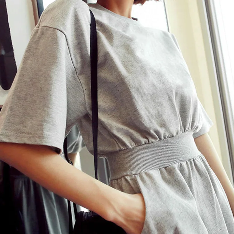 

Women's Summer New Maxi Dress Korean Version Five-point Sleeves High Cinched Waist Midi Dress O Neck A-line Big Size Clothing