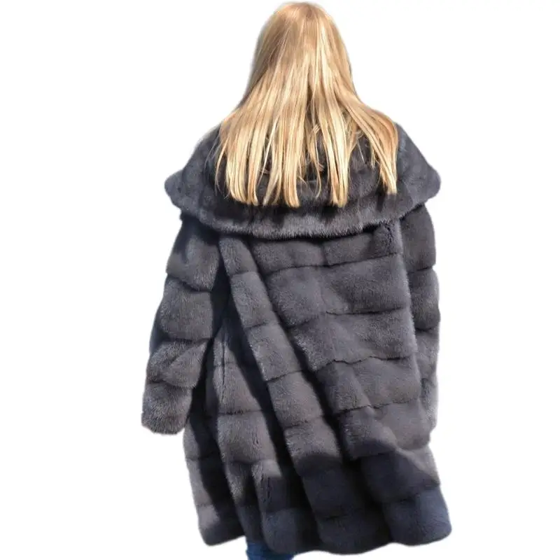 Mink Fur Coat For Women Winter Real Fur Jacket With Hoods Nature Full Pelt Mink Fashion Outerwear Ladies Cold-Resistant Overcoat enlarge