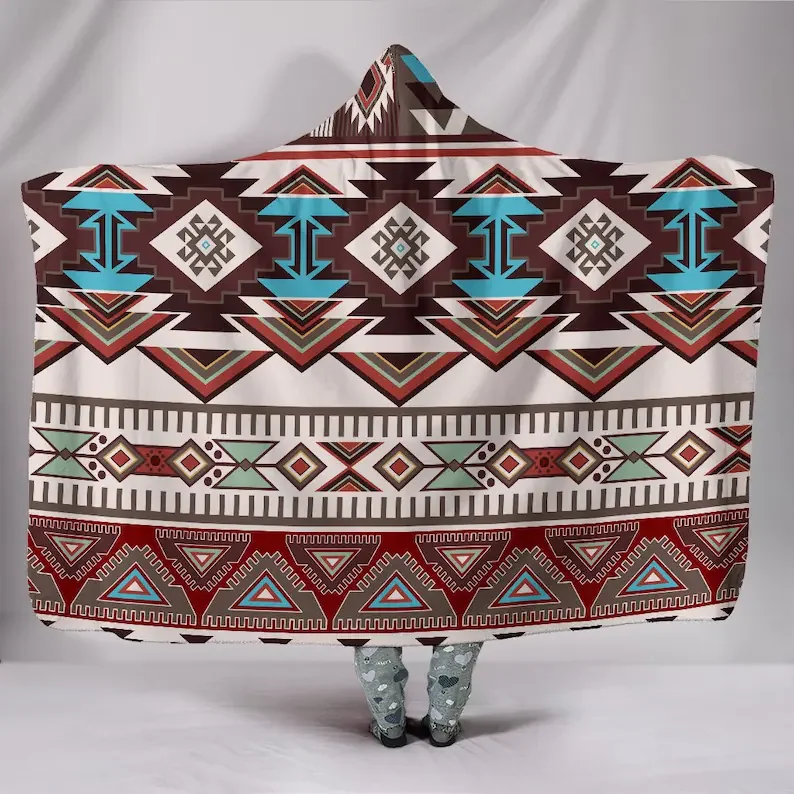 

Brown Tan Boho Ethnic Color Streaks Hooded Blanket for Adults and Kids, Sherpa Blanket with a Hood, Soft Blanket