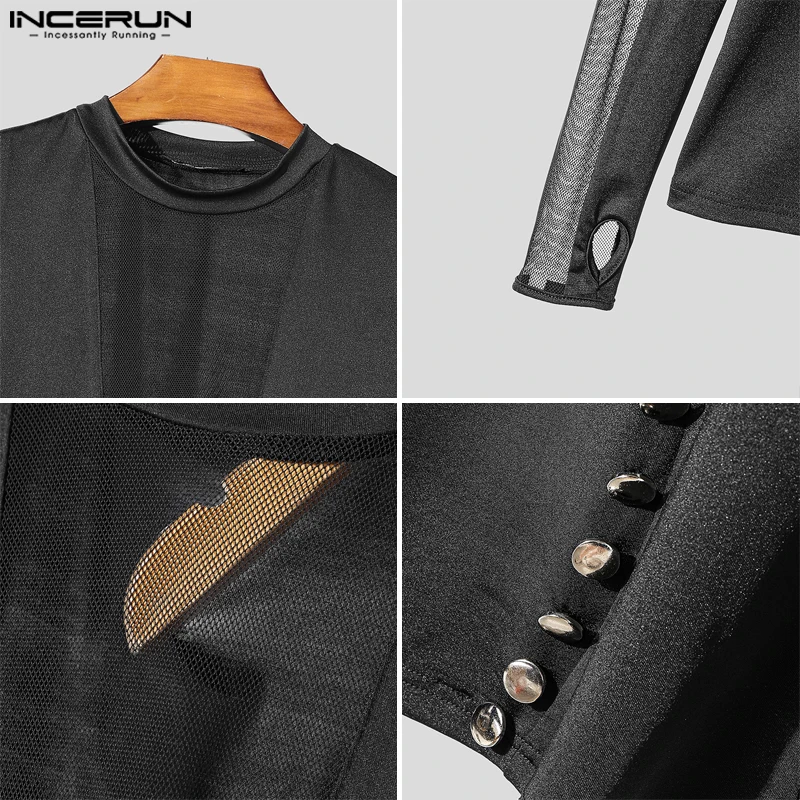 INCERUN топы в американском стиле сексуальная модная мужская сетчатая футболка