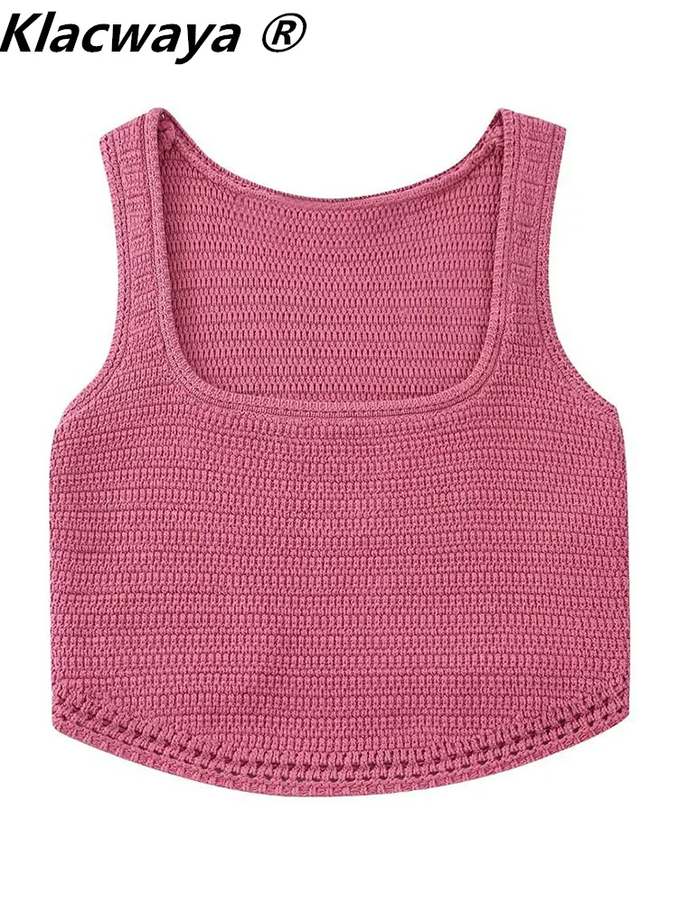 

Klacwaya Women Knitted Vests For Women Pullover Sleeveless Sweater Vintage Crop Top Cropped Sweater Vest