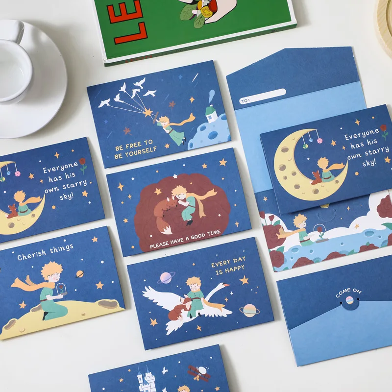

10 Piece Little Prince Cartoon Greeting Card Holiday Design Holiday Greeting Card Series with Envelopes and Stickers