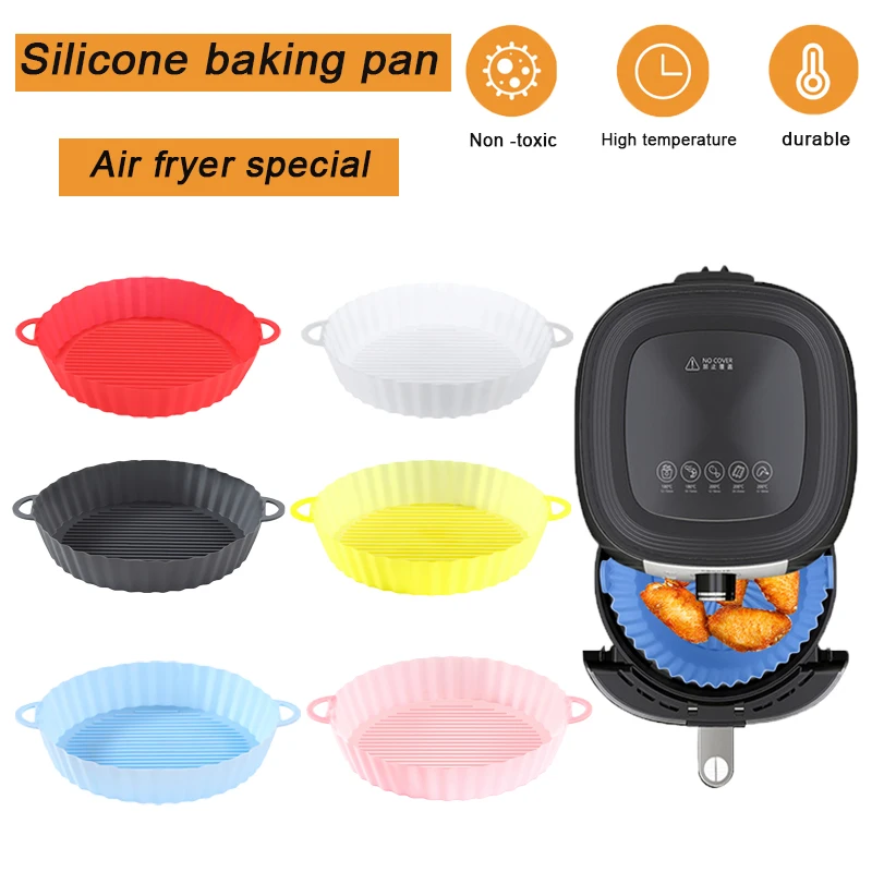 

Air Fryer Baking Tray Reusable Silicone Pan With Handles Non Stick Baking Basket for Pizza Plate Grill Pans Airfryer Accessories