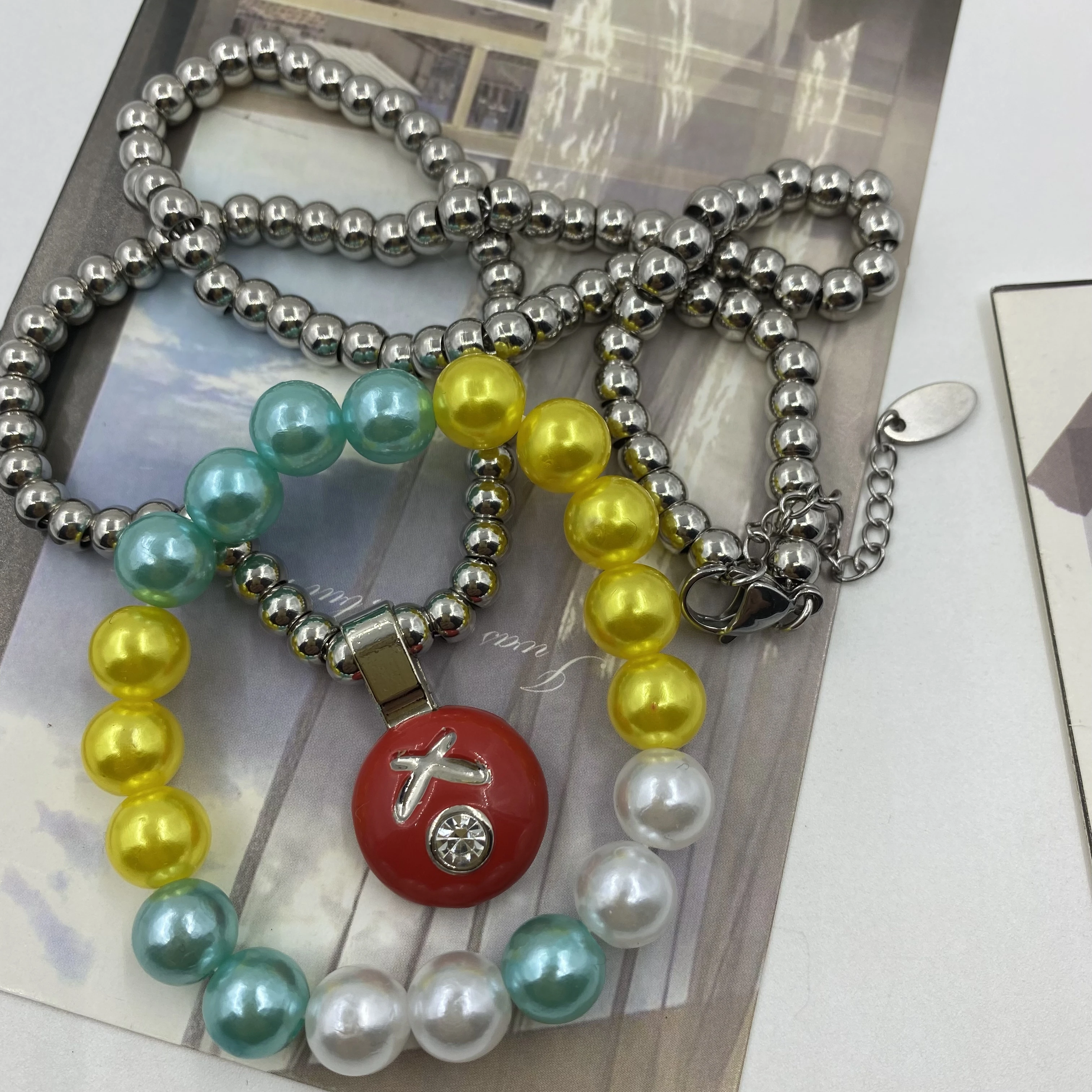 Цепочка с подвеской из нержавеющей стали искусственным жемчугом