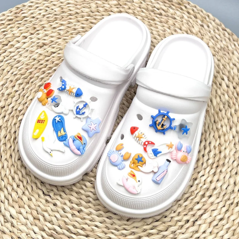 Cute 1Pcs/Set Beach And Seaside Style  Pvc Shoe Charms Diy Buckles Button Slipper Accessories Ornament For Xmas Gift