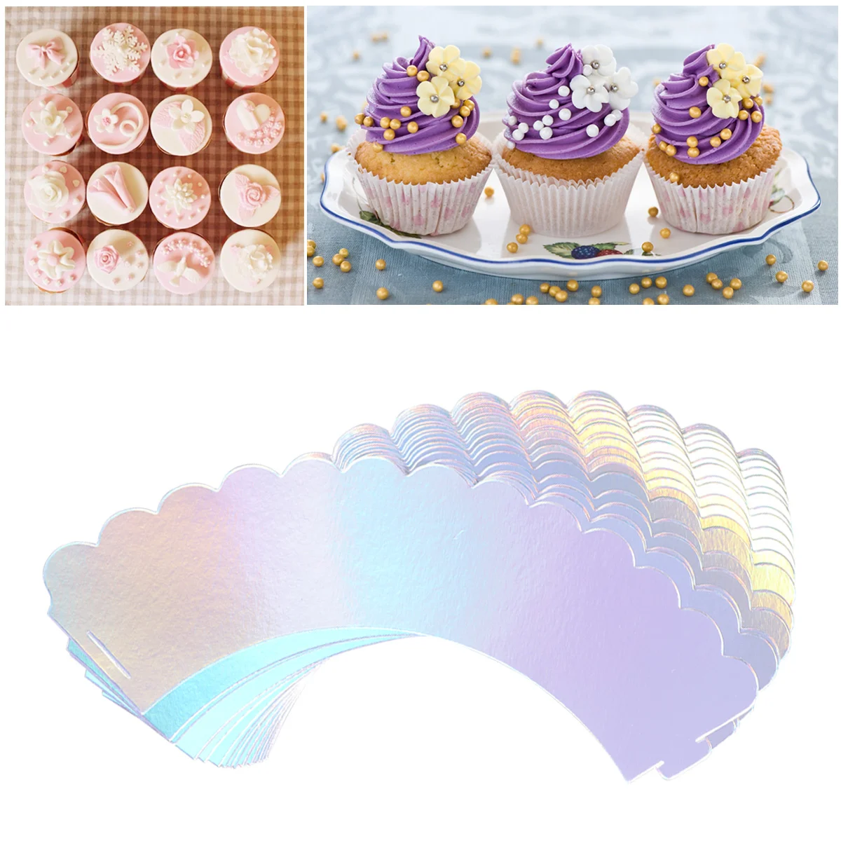 

24pcs Iridescent Rainbow Cupcake Wrappers Cupcake Liners Muffins Holder Decoration for Baby Shower Birthday Party