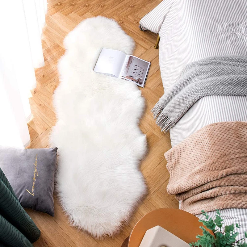 

Soft Faux Fur Wool Carpet For Living Room Sofa Cushion Long Hair Fluffy Bedside Chair Cover White Bedroom Mat Decoration Fur Rug