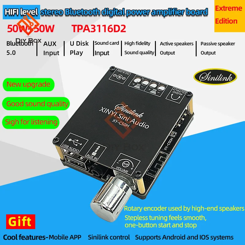 

Плата цифрового усилителя мощности TPA3116, Bluetooth 5,0, двухканальная, 50 Вт * 2, 100 Вт * 2, динамик, стерео, аудио, AMP модуль, XY-C100L