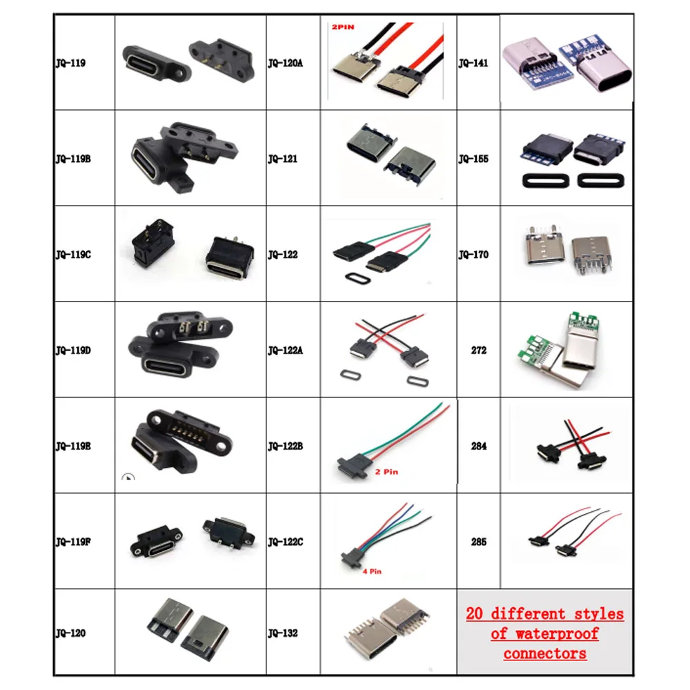 

20 Models free shipping Micro USB Type-C with pcb board Waterproof Connector Female Socket High Current Fast Charging Port Jack