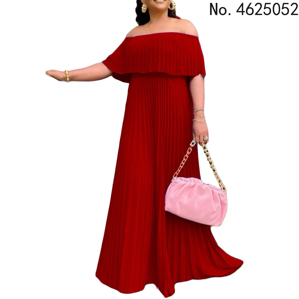 

Robes African Dress Women Ruffle Splice Flare Sleeve Empire Gown Summer Solid Fashion Pleated African Office Lady Dress Vestidos