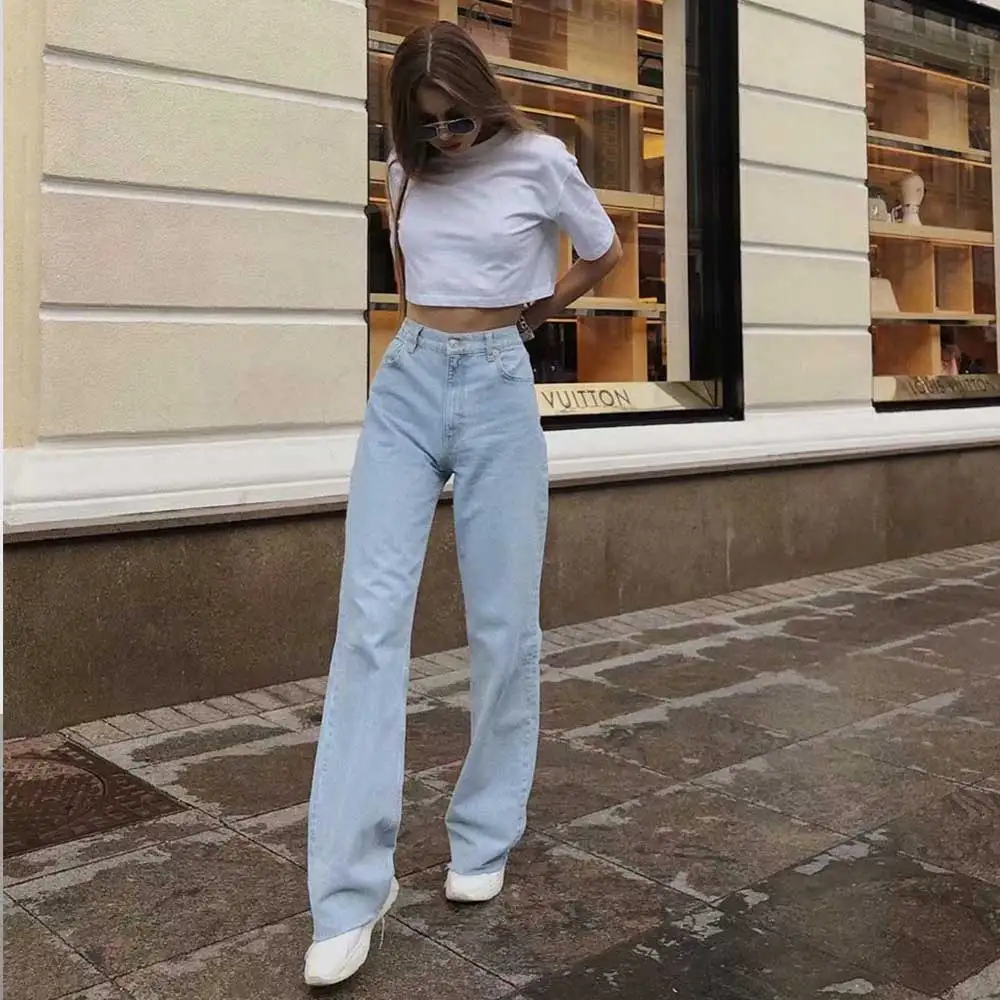 

2023 Autumn New Blue Straight Pants Women Europe And The United States Street Pants High Waist Loose Jeans