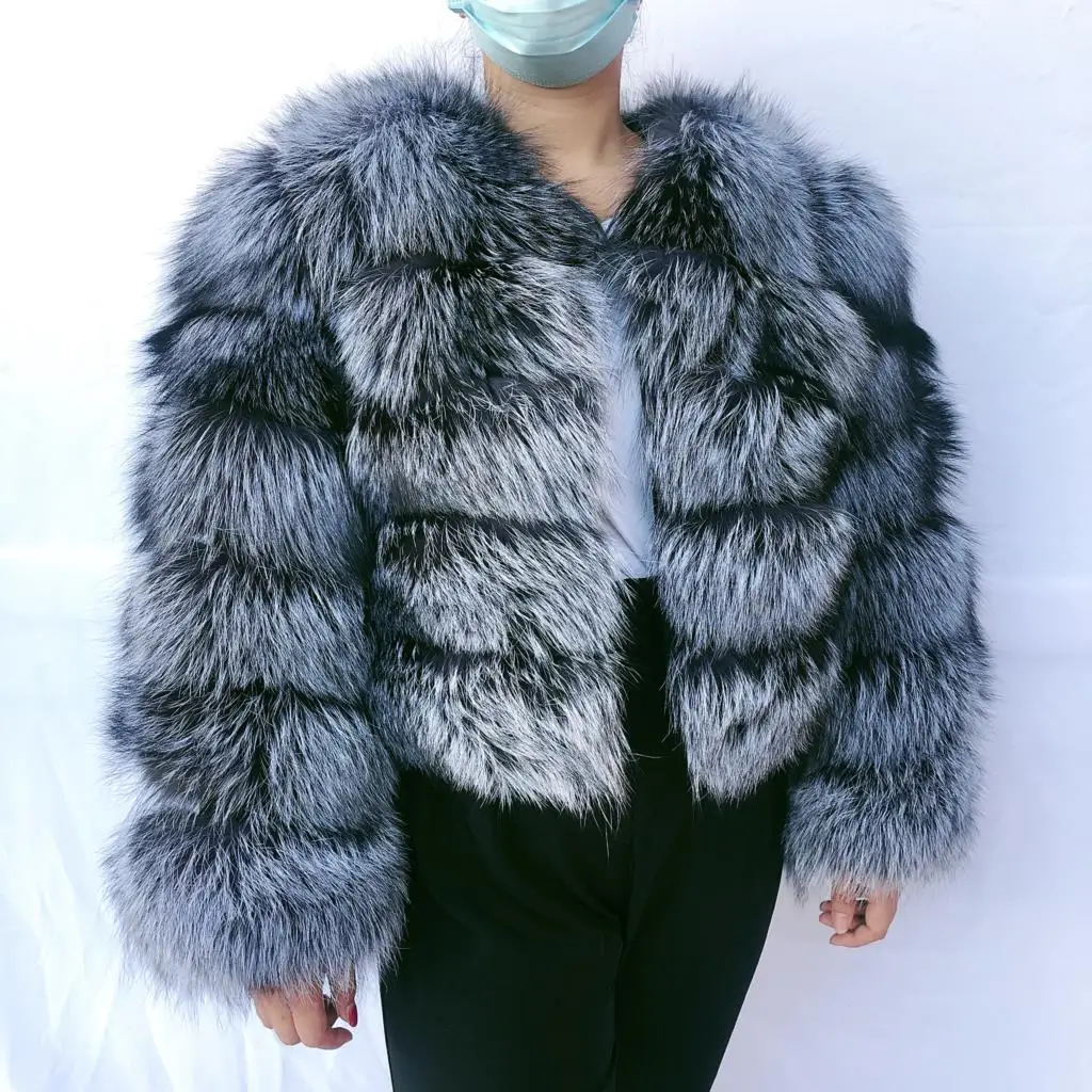 High Quality Natural Fox Fur Coat Long Sleeve Real Fox Fur Jacket Winter Natural Raccoon Women Fur Coat Silver Fox Red Fox Fur