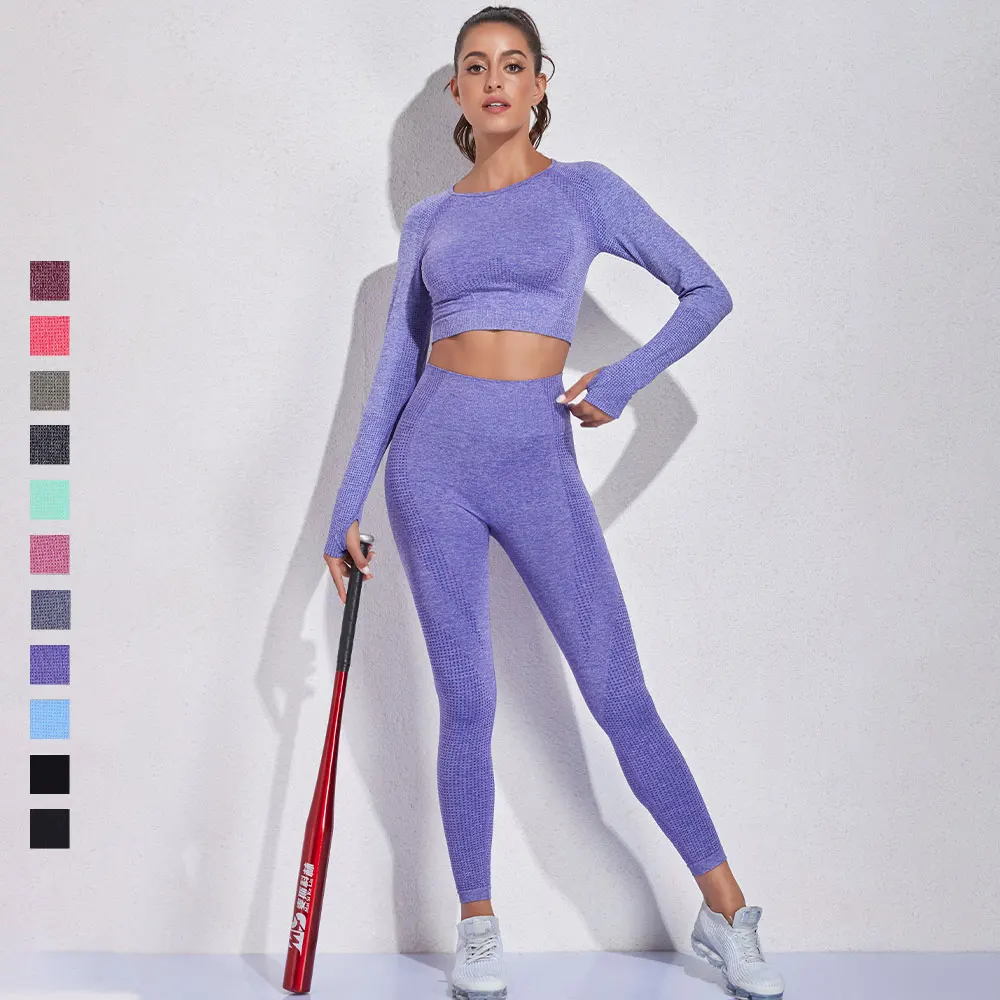 

Seamless Yoga Set of Leggings and Top Fitness Jumpsuit Yoga Woman Long Sleeve Sports Shirt Women's Gym Workout Clothing