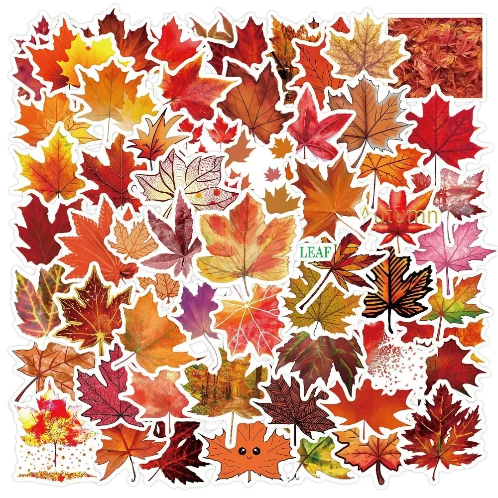 

60Pcs Cartoon Autumn Maple Leaves Decorative Stickers Scrapbooking DIY Diary Journal Planner Falling Leaves Material Sticker