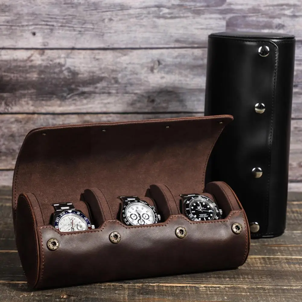 

Watch Storage Box 3 Grids Genuine Leather Watch Box Quality And Gift High Case Watches Men Storage Wristwatch Packaging Tra E2G0