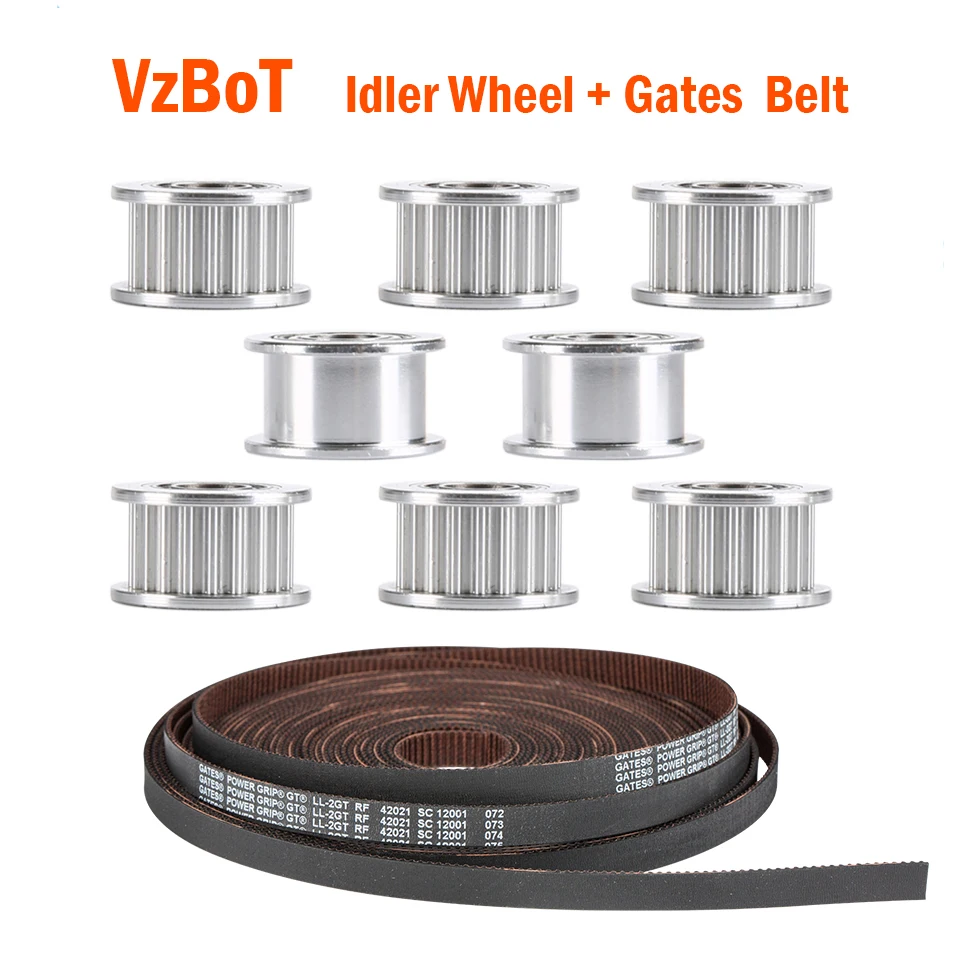 

Aluminium 3D Printer Parts VzB GT2 Idler Kit With 5M 2GT Gates 6MM Belt 20 Tooth Timing Pulley Wheel Bore 5mm