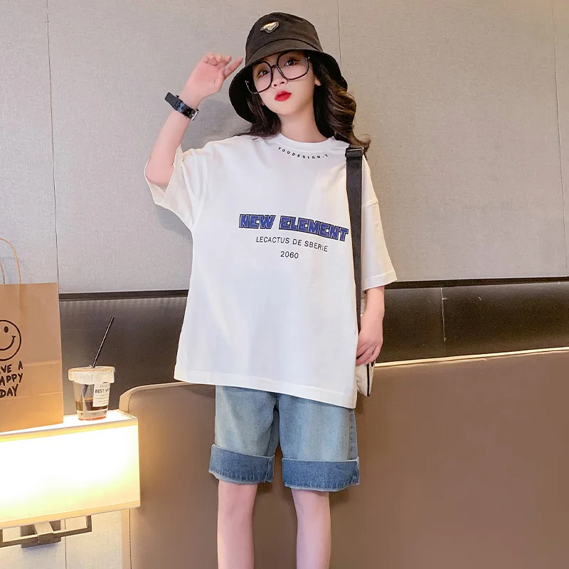 

Cute T-shirt Women's Youth Girls Summer Short Sleeve Letter Print T-shirt White T-shirt Loose Pullover Casual Top 2023
