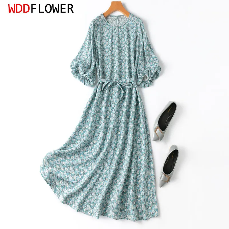 

Женское шелковое платье из 93% шелка тутового шелкопряда, 7% спандекса, женское платье средней длины с эластичными манжетами и рукавами-фонариками, размеры L XL, MM839