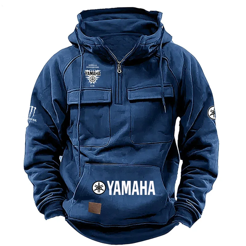 Мужская свободная толстовка с капюшоном и логотипом Yamaha, на флисовой подкладке, с множеством карманов, в американском ретро-стиле, для весны, осени и зимы, повседневная верхняя одежда (art.: 3920da711a767) - 3920da711a767