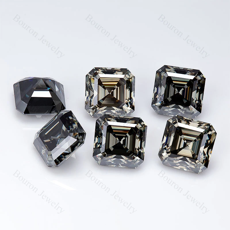

Moissanite Factory Gra Moissanite Stone Asscher Cut Dark Gray Loose Gemstone Supplier Grey Gems