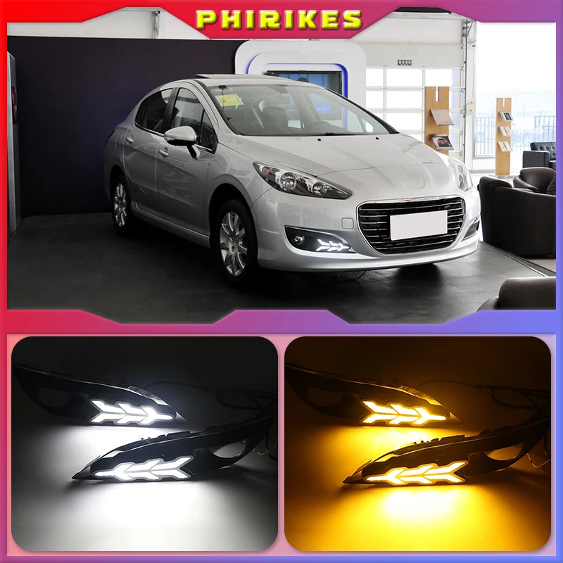 

Дневные ходовые огни для Peugeot 308 2012-2014, светодиодные дневные ходовые огни, белые ходовые огни + желтый Водонепроницаемый сигнал поворота