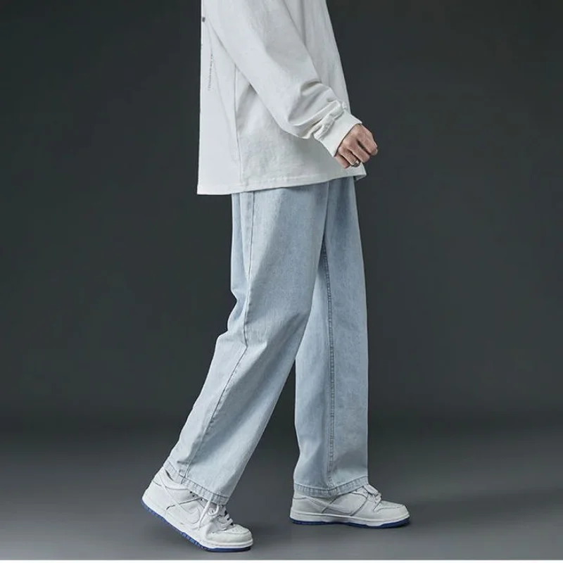 DEEPTOWN Classic Casual Jeans Korean Style for Men Blue Black Loose Youth Fashion Trousers Male Men's Clothing Spring and Autumn