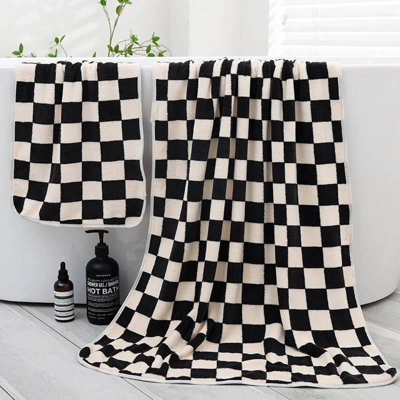

Coral fleece Towel Retro Checkerboard Plaid Face Towels Soft Skin-Friendly Absorption Bathtowel for Bathroom Bath Towel Set