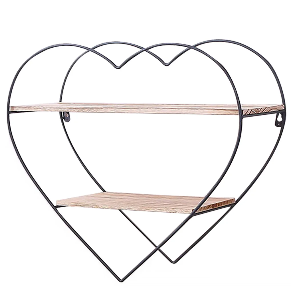 

Wall Mounted Storage Rack Peach Heart Metal Wood Shelf Home Room Decorative Display Bookshelf