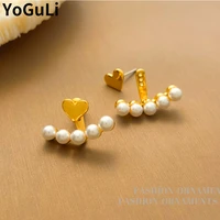 fashion jewelry 925%c2%a0silver%c2%a0needle heart earrings hot sale sweet korean temperament simulated pearl stud earrings for women gifts